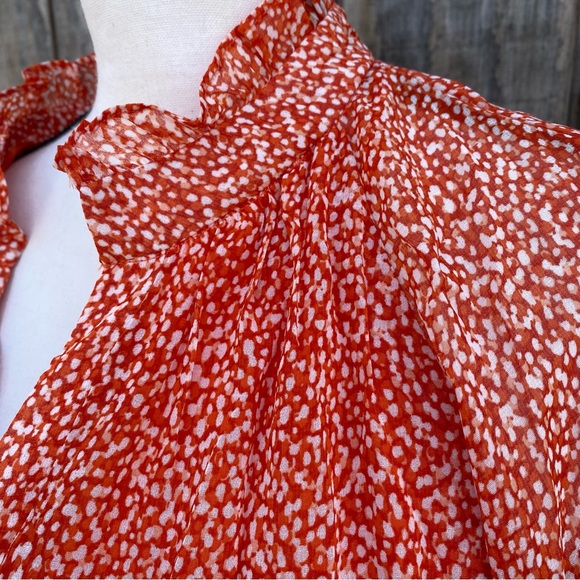 New Sam and Jess Ditzy Floral Orange Dress Sheer Long Button Sleeve Lined Dress - Picture 6 of 10